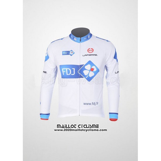 2010 Maillot Ciclismo FDJ Blanc et Azur Manches Longues et Cuissard